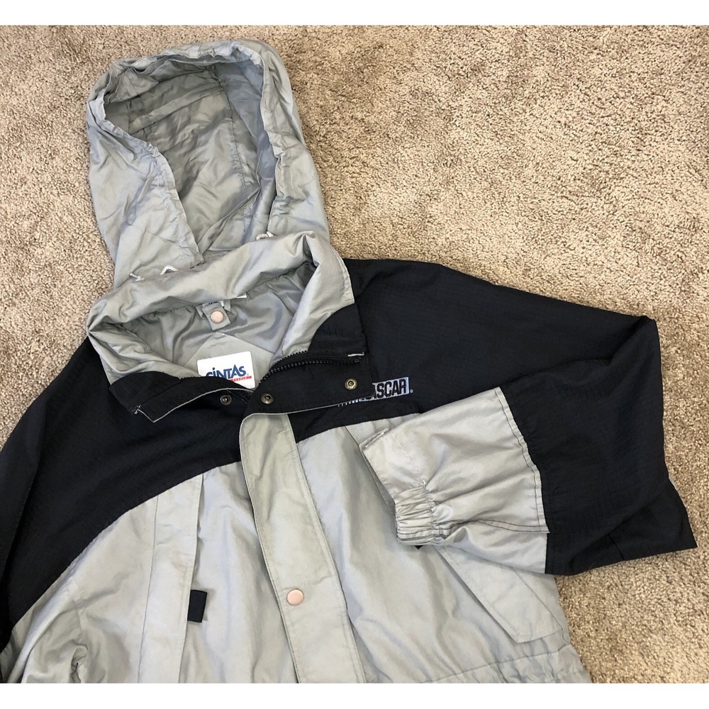 Cintas Jacket Men's Medium Gray Black Nascar‎ Logo Full Zip Coat Hidden Hood